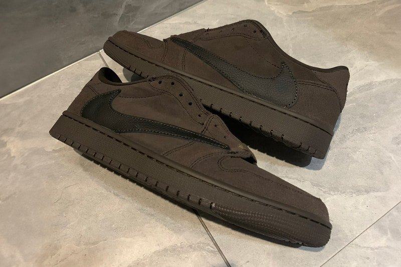 Initial glimpse of the Travis Scott collaboration with Air Jordan 1 Low OG in "Velvet Brown."