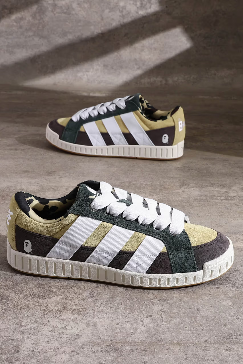 The collaboration between BAPE and adidas introduces adidas N BAPE, a reinterpretation of the '90s-era Norton.
