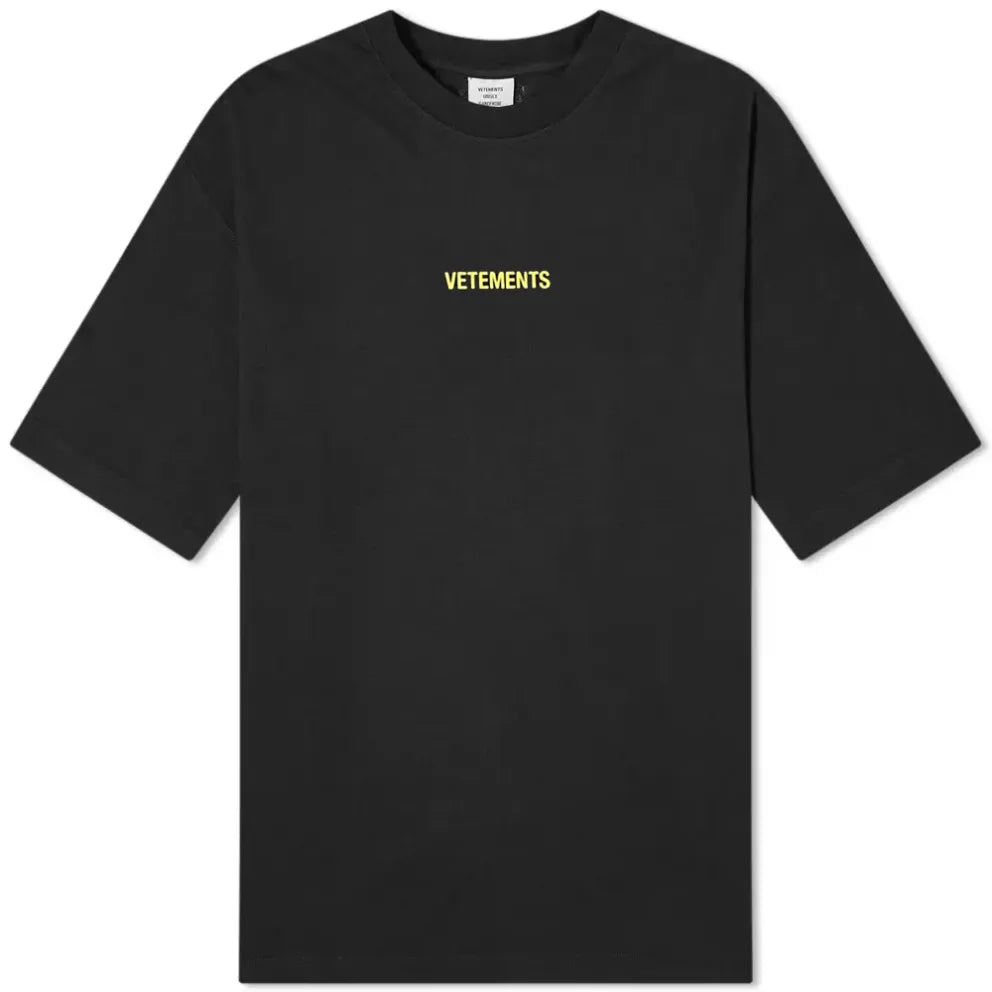 Vetements Black Neon Yellow Logo Label T-Shirt  | Hype Vault Kuala Lumpur
