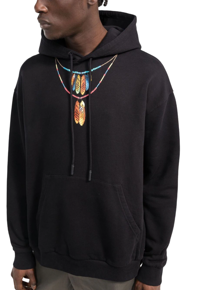 Marcelo Burlon Feathers Necklace Over Hoodie Black Red | Hype Vault Kuala Lumpur