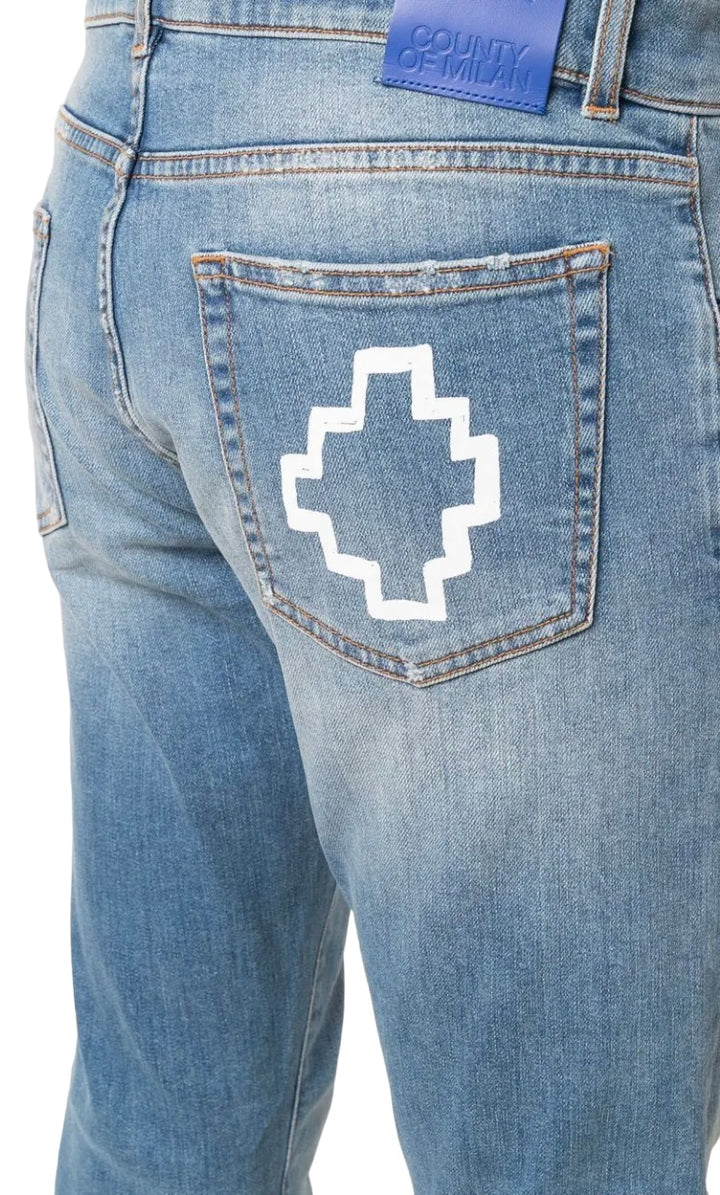 Marcelo Burlon Tempera Cross Stone Slim Denim Blue White | Hype Vault Kuala Lumpur