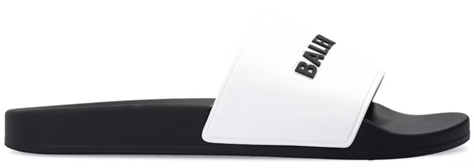 Balenciaga Pool Slides Logo White/Black | Hype Vault Kuala Lumpur