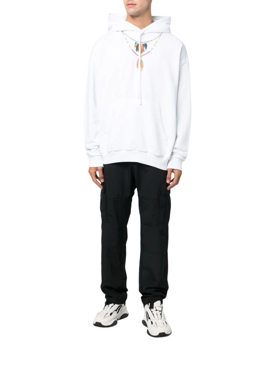 Marcelo Burlon Feathers Necklace Over Hoodie White Red | Hype Vault Kuala Lumpur
