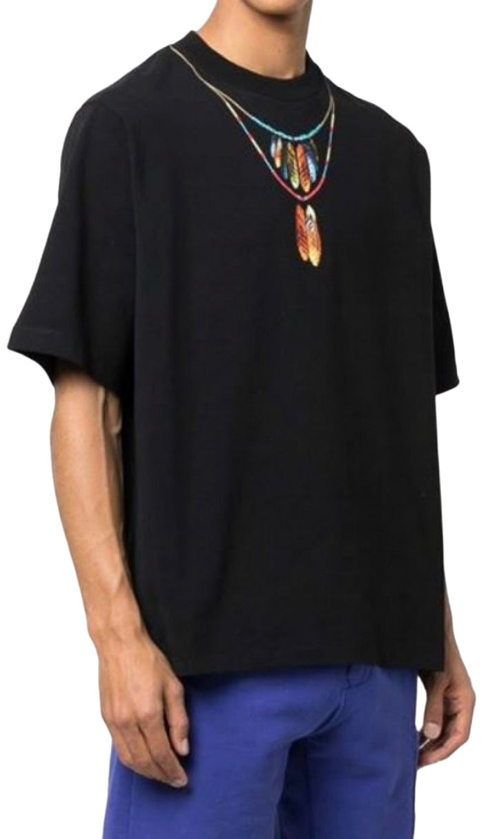 Marcelo Burlon Feathers Necklace Over T-Shirt Black Red | Hype Vault Kuala Lumpur