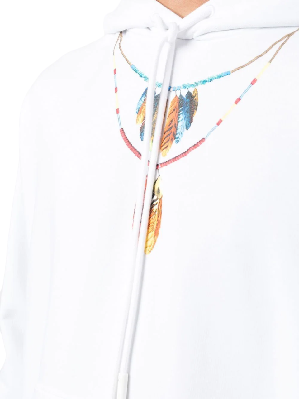 Marcelo Burlon Feathers Necklace Over Hoodie White Red | Hype Vault Kuala Lumpur