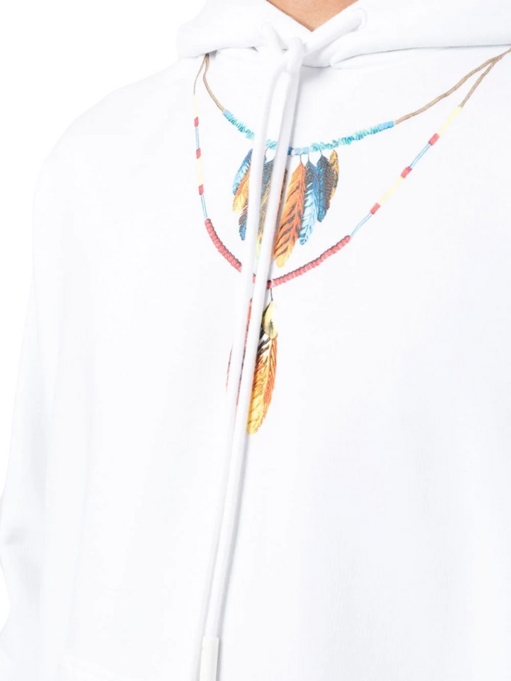 Marcelo Burlon Feathers Necklace Over Hoodie White Red | Hype Vault Kuala Lumpur