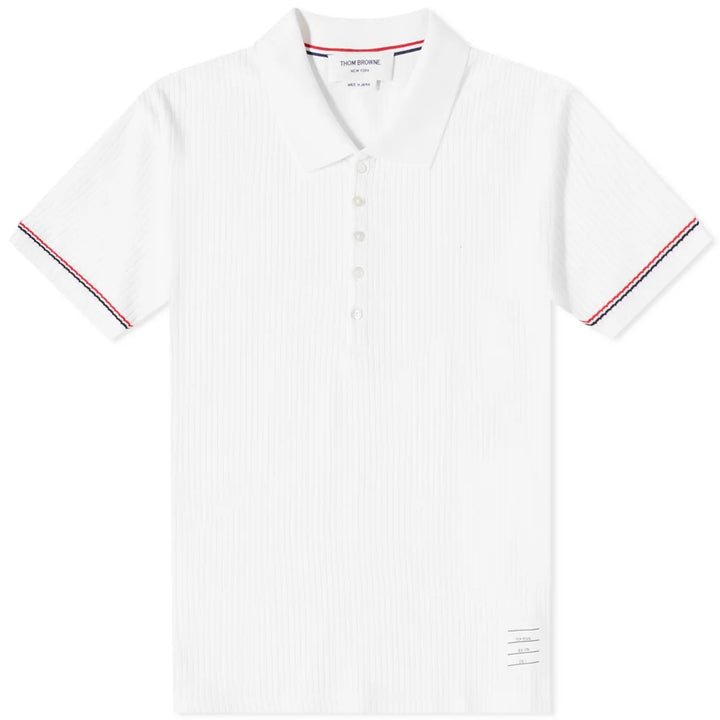 Thom Browne White Micro Thermal Rib Stripe Cuff Polo