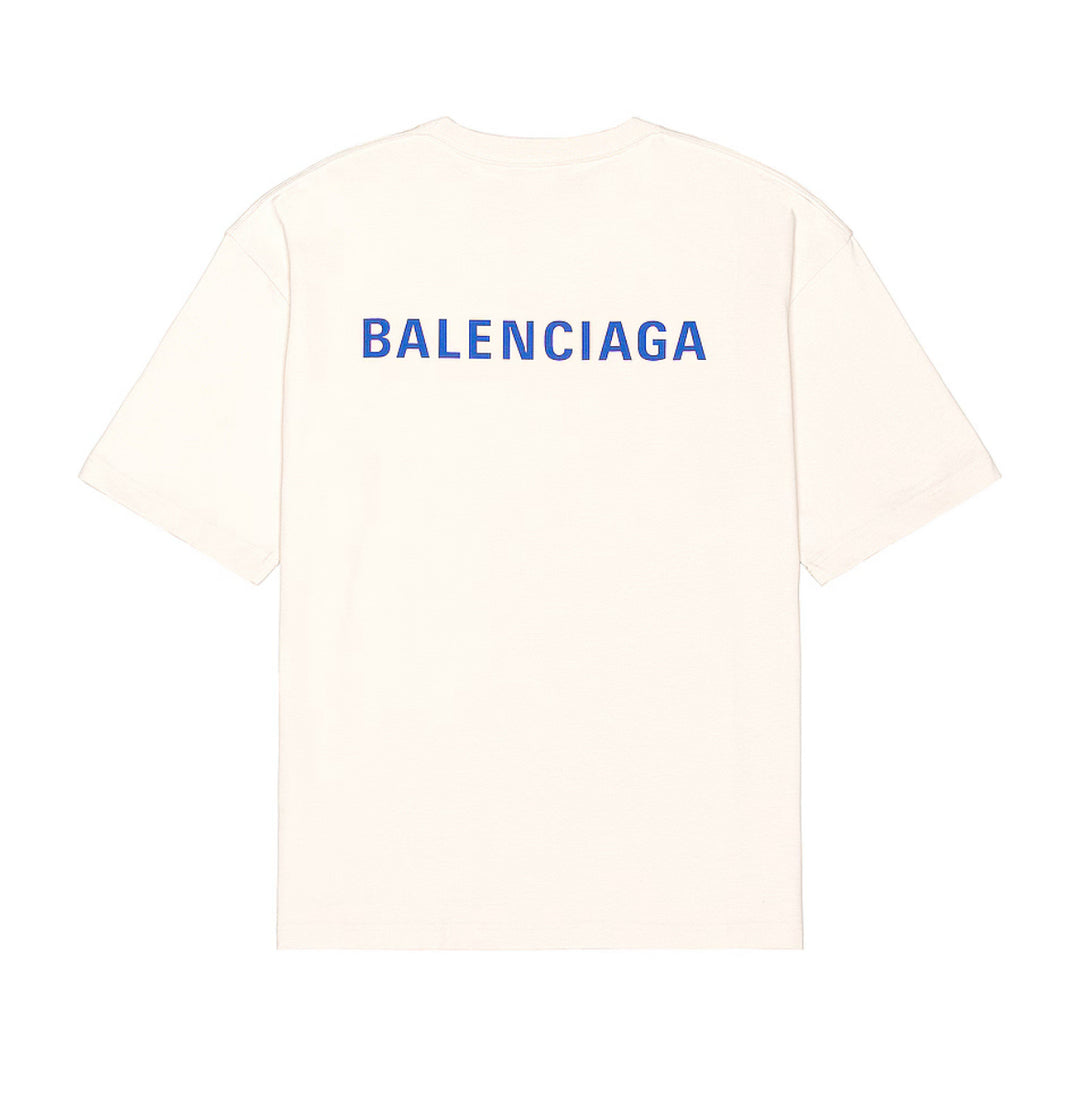 Balenciaga Badge Logo T-Shirt Chalky White/Blue Medium Fit