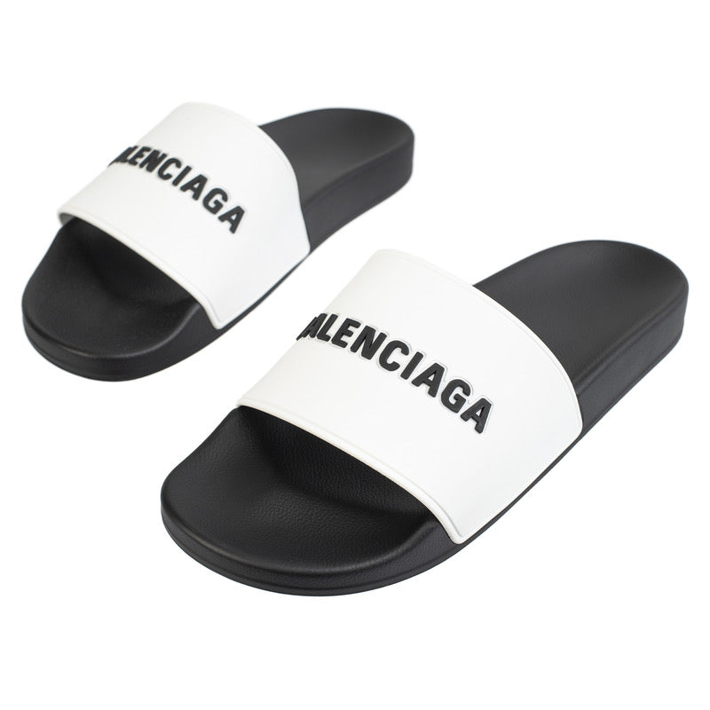 Balenciaga Pool Slides Logo White/Black | Hype Vault Kuala Lumpur