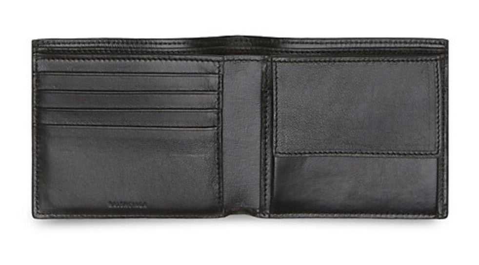 Balenciaga Cash Square Folded Coin Wallet Black Logo Perforated Smooth Calfskin | Hype Vault Kuala Lumpur