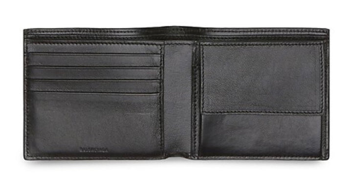 Balenciaga Cash Square Folded Coin Wallet Black Logo Perforated Smooth Calfskin | Hype Vault Kuala Lumpur