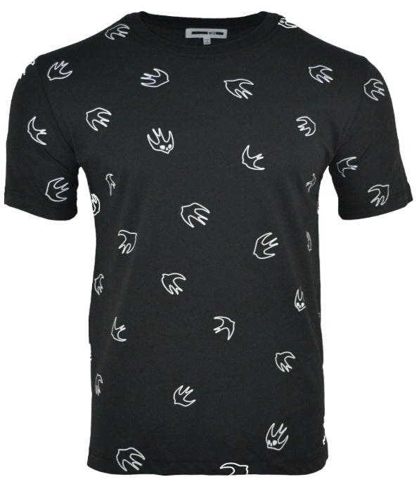 McQ Alexander McQueen Flocked Swallow T Shirt Black