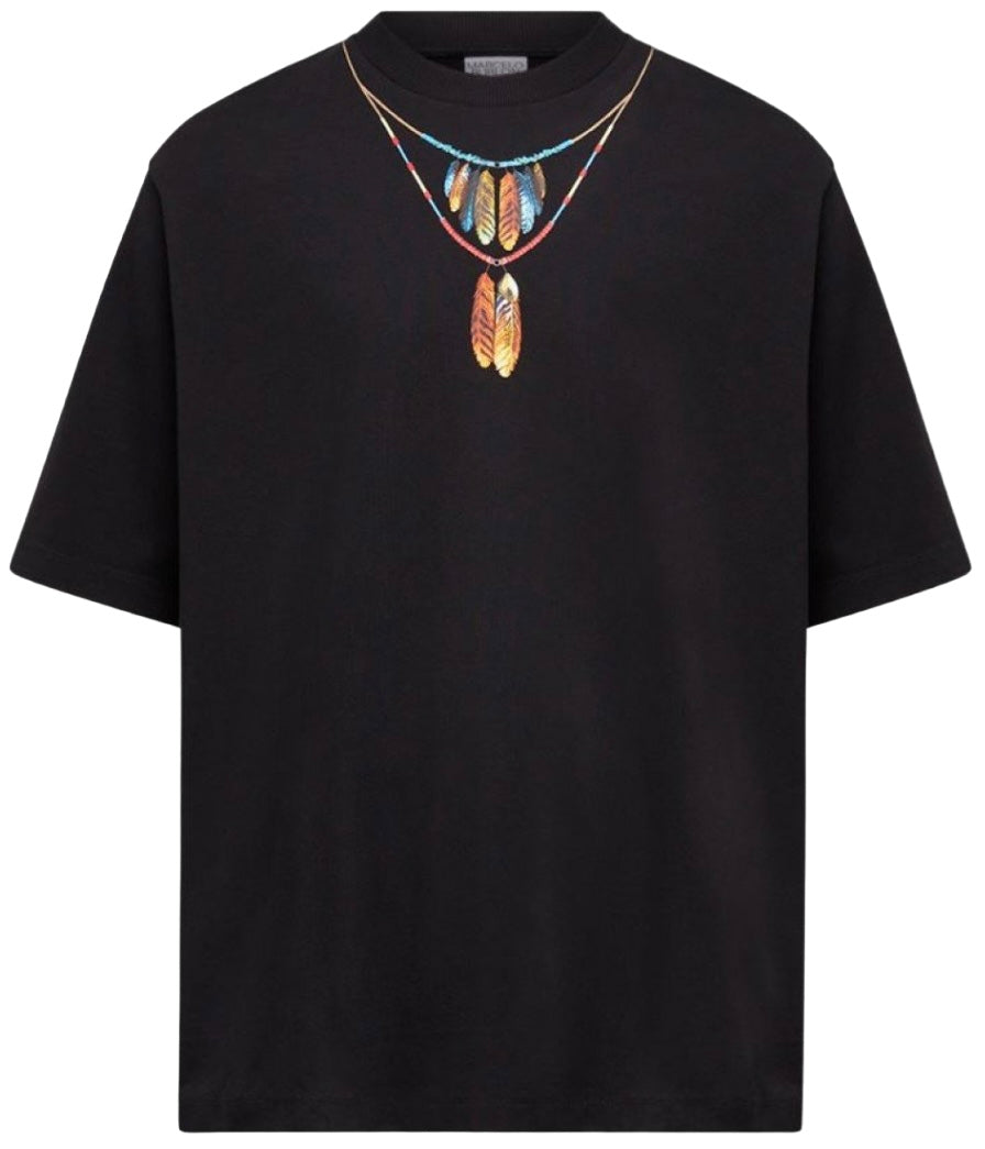 Marcelo Burlon Feathers Necklace Over T-Shirt Black Red | Hype Vault Kuala Lumpur