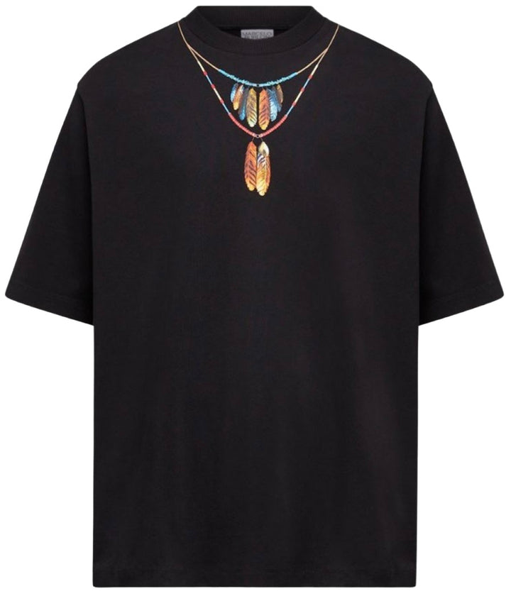 Marcelo Burlon Feathers Necklace Over T-Shirt Black Red | Hype Vault Kuala Lumpur