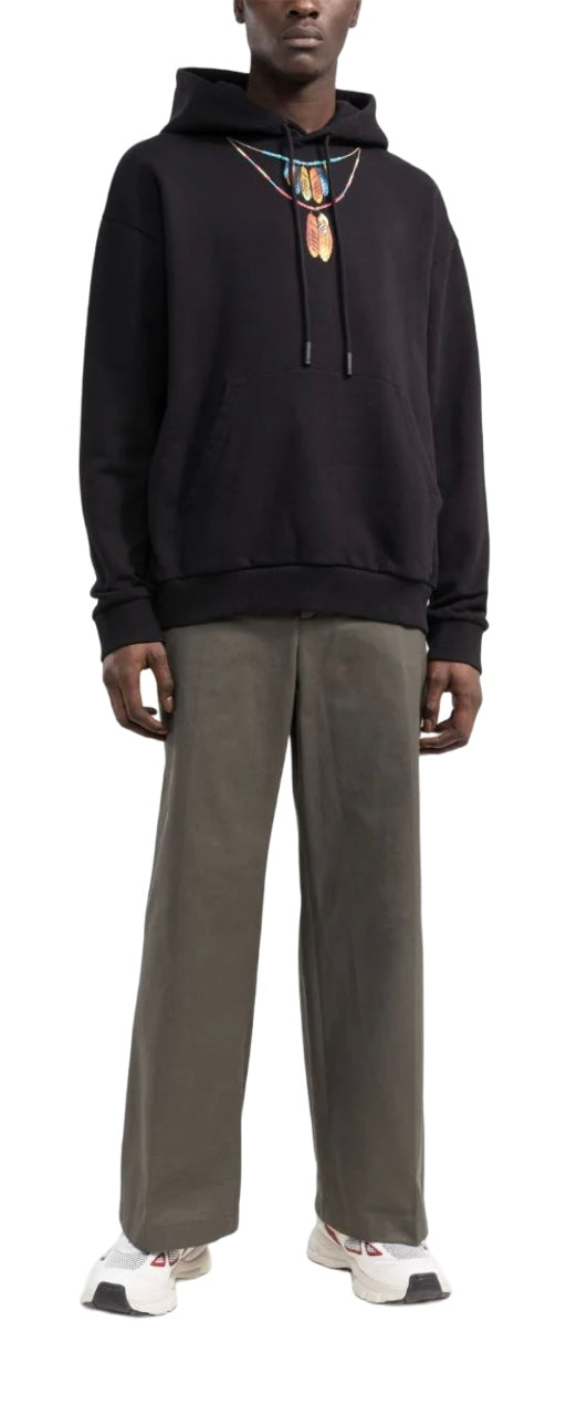 Marcelo Burlon Feathers Necklace Over Hoodie Black Red | Hype Vault Kuala Lumpur