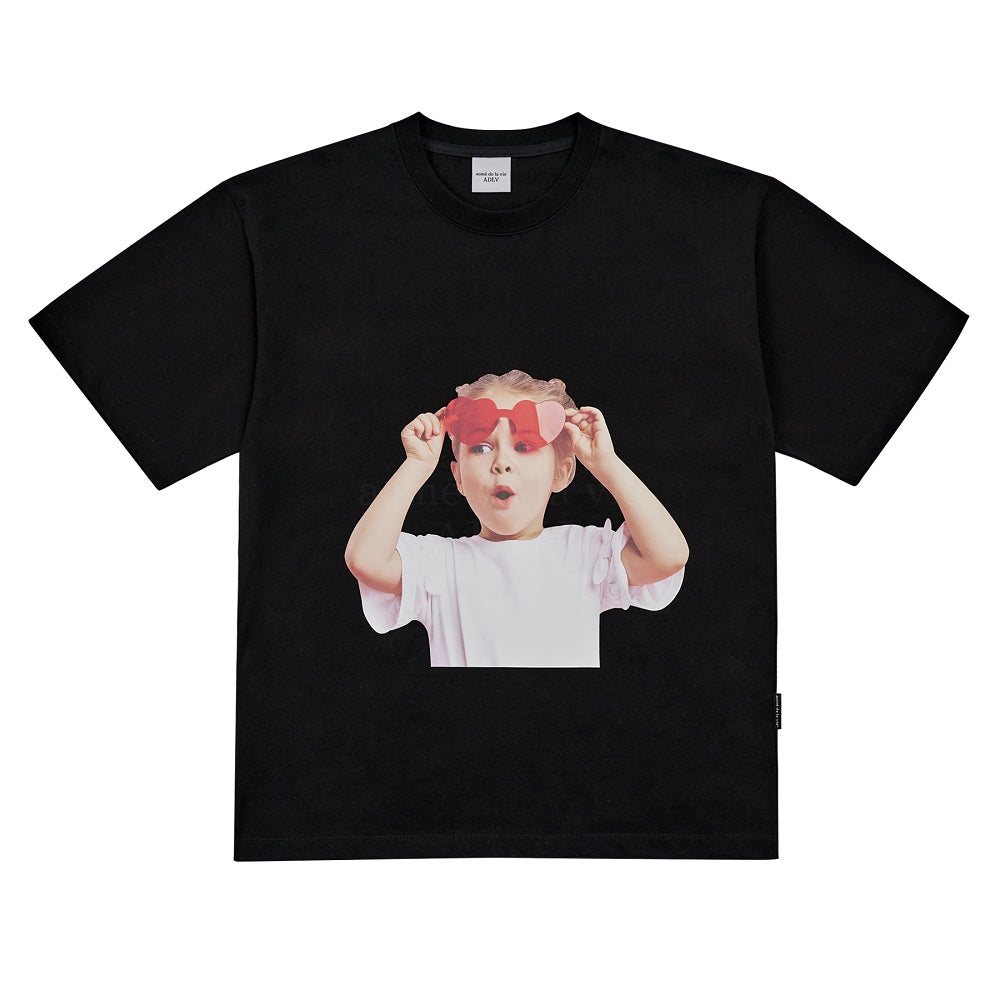 acmé de la vie (ADLV) Baby Face Black Red Heart Glasses Short Sleeve T-Shirt Black | Hype Vault Kuala Lumpur | Asia's Top Trusted High-End Sneakers and Streetwear Store