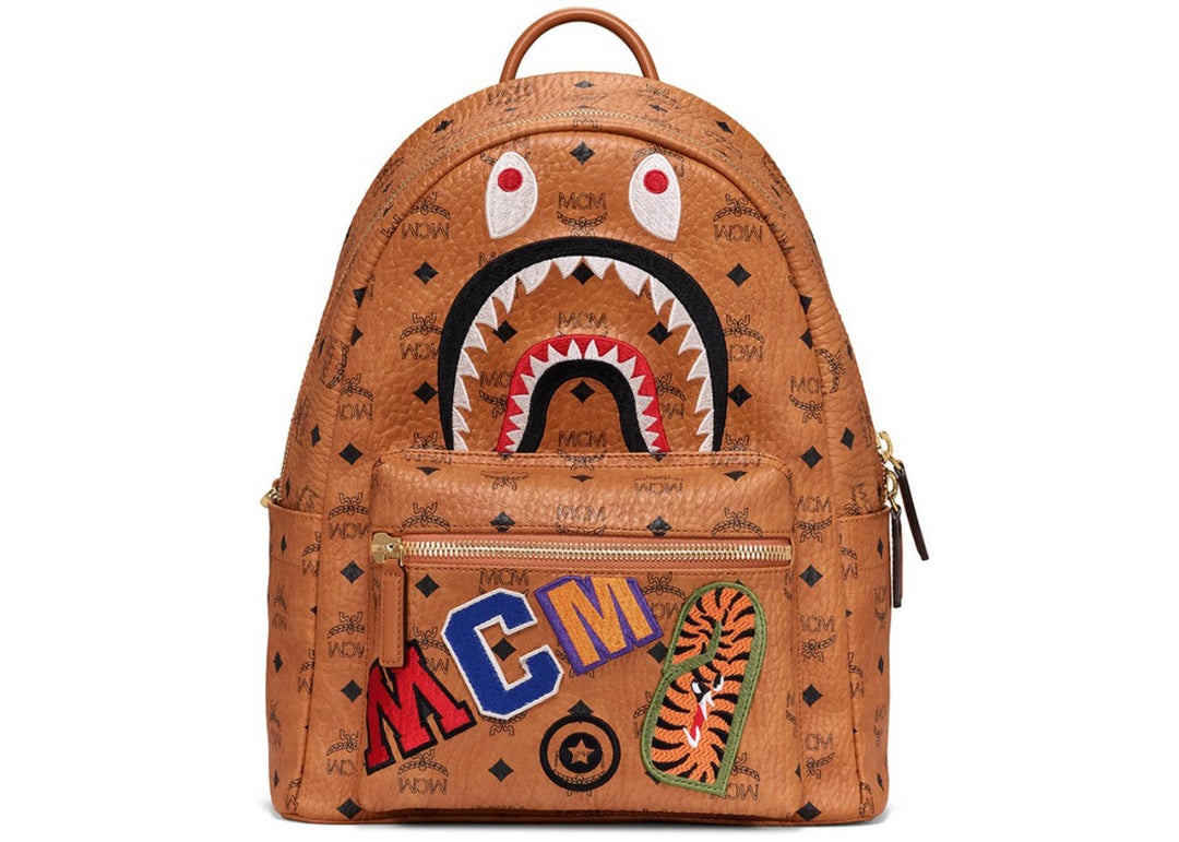 MCM x BAPE Shark Stark Backpack Visetos Cognac | Hype Vault Malaysia