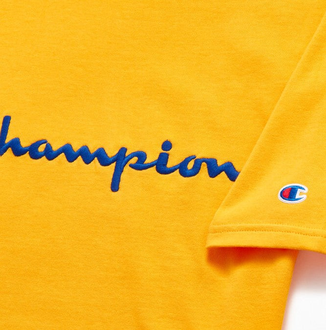 Champion Embroidered Big Script T-Shirt Yellow - Hype Vault 