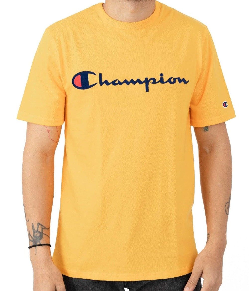 Champion Embroidered Big Script T-Shirt Yellow - Hype Vault 