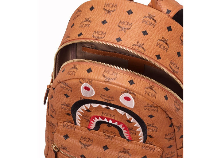 MCM x BAPE Shark Stark Backpack Visetos Cognac | Hype Vault Malaysia