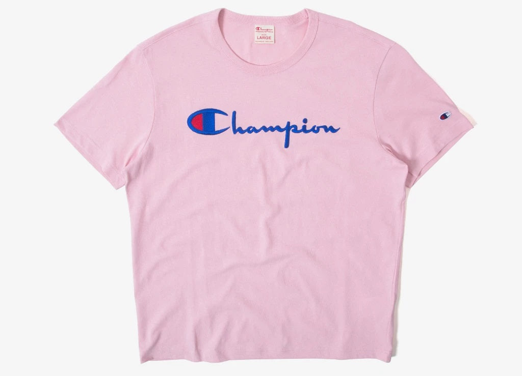 Champion Embroidered Big Script T-Shirt Pink - Hype Vault