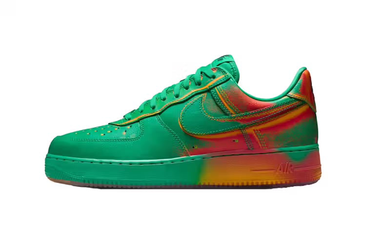 Nike reimagined the Air Force 1 Low “Stadium Green/Laser Orange” with a heat-inspired, thermal-style finish.