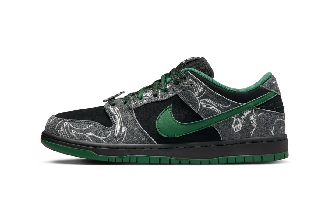 Official images have been released of the There Skateboards x Nike SB Dunk Low.