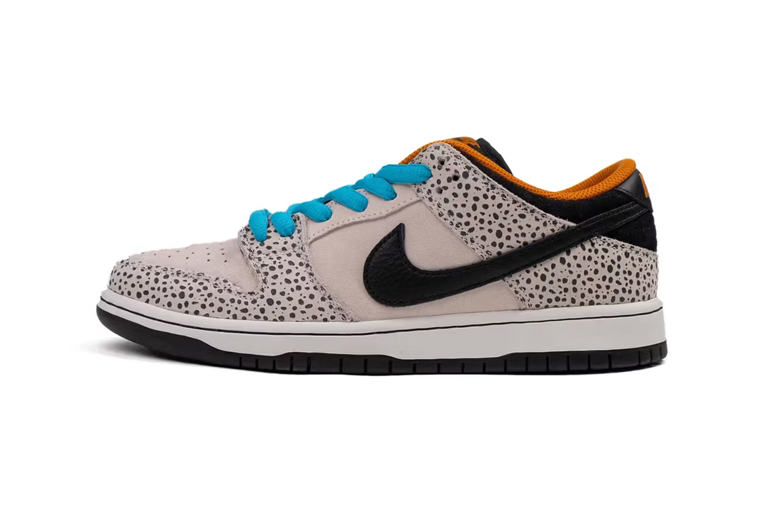 A close examination of the Nike SB Dunk Low Safari "Olympics" is now available.