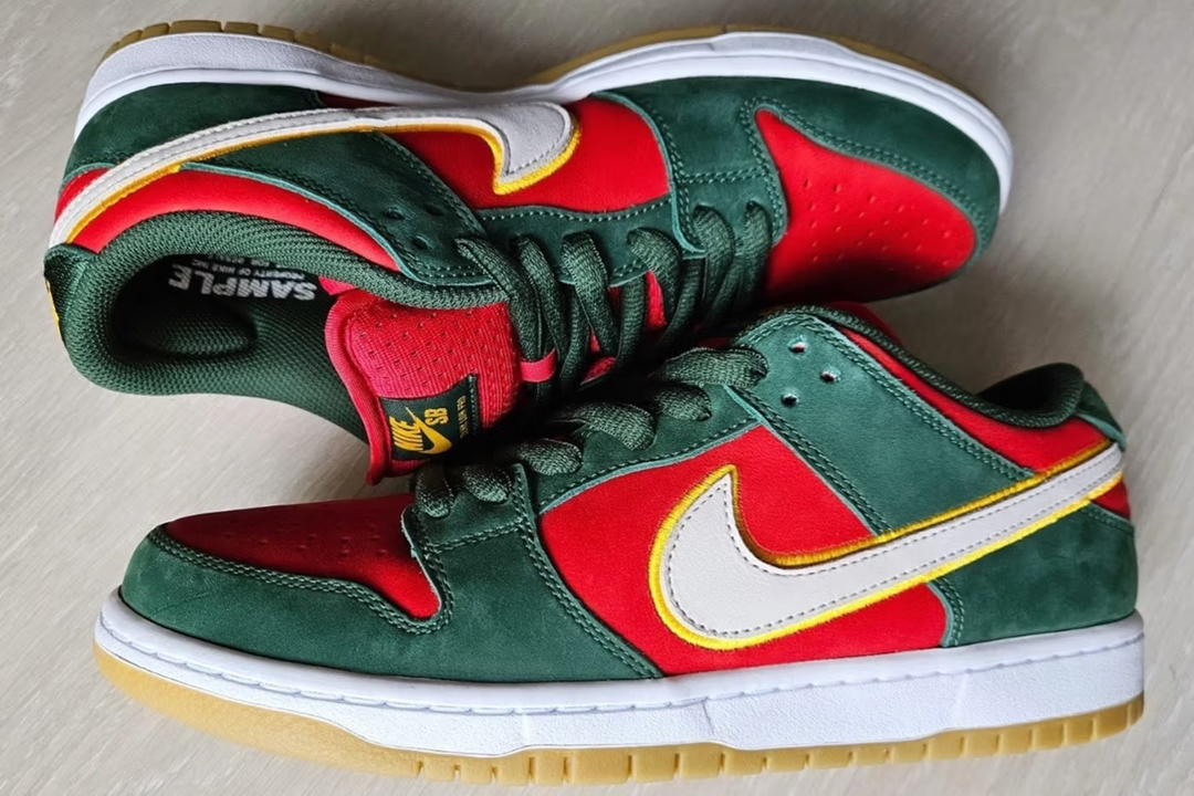 A new Nike SB Dunk Low PRM emerges, this time in the "Seattle Supersonics" colorway.