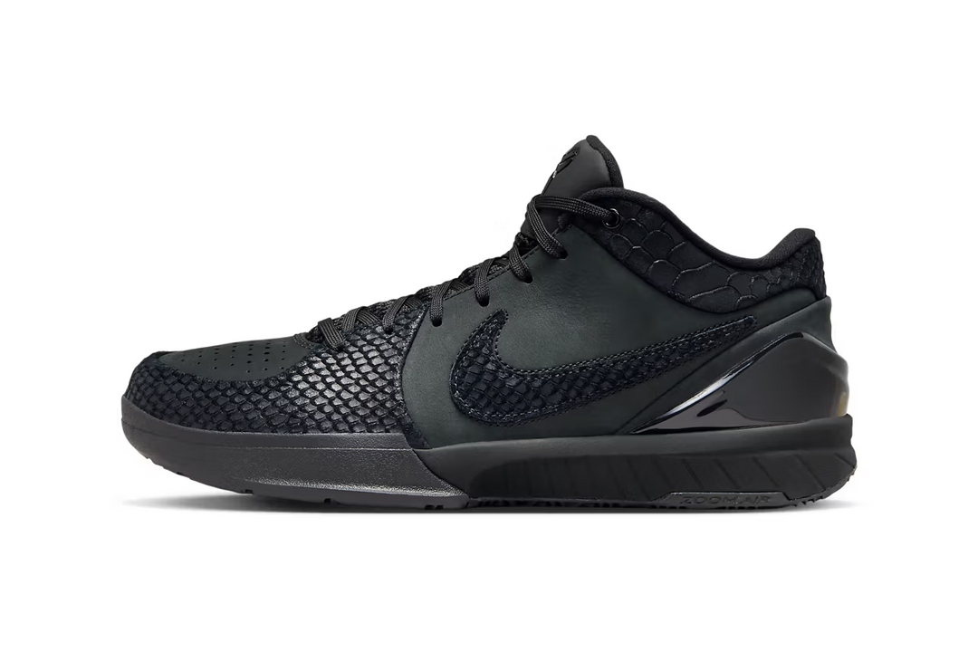 Images showcasing the Nike Kobe 4 Protro "Black Mamba" officially released.