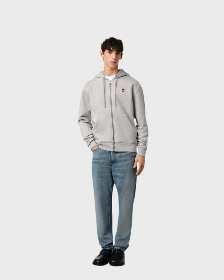 AMI Paris Ami De Coeur Zipped Hoodie Heather Ash Grey (SS24)