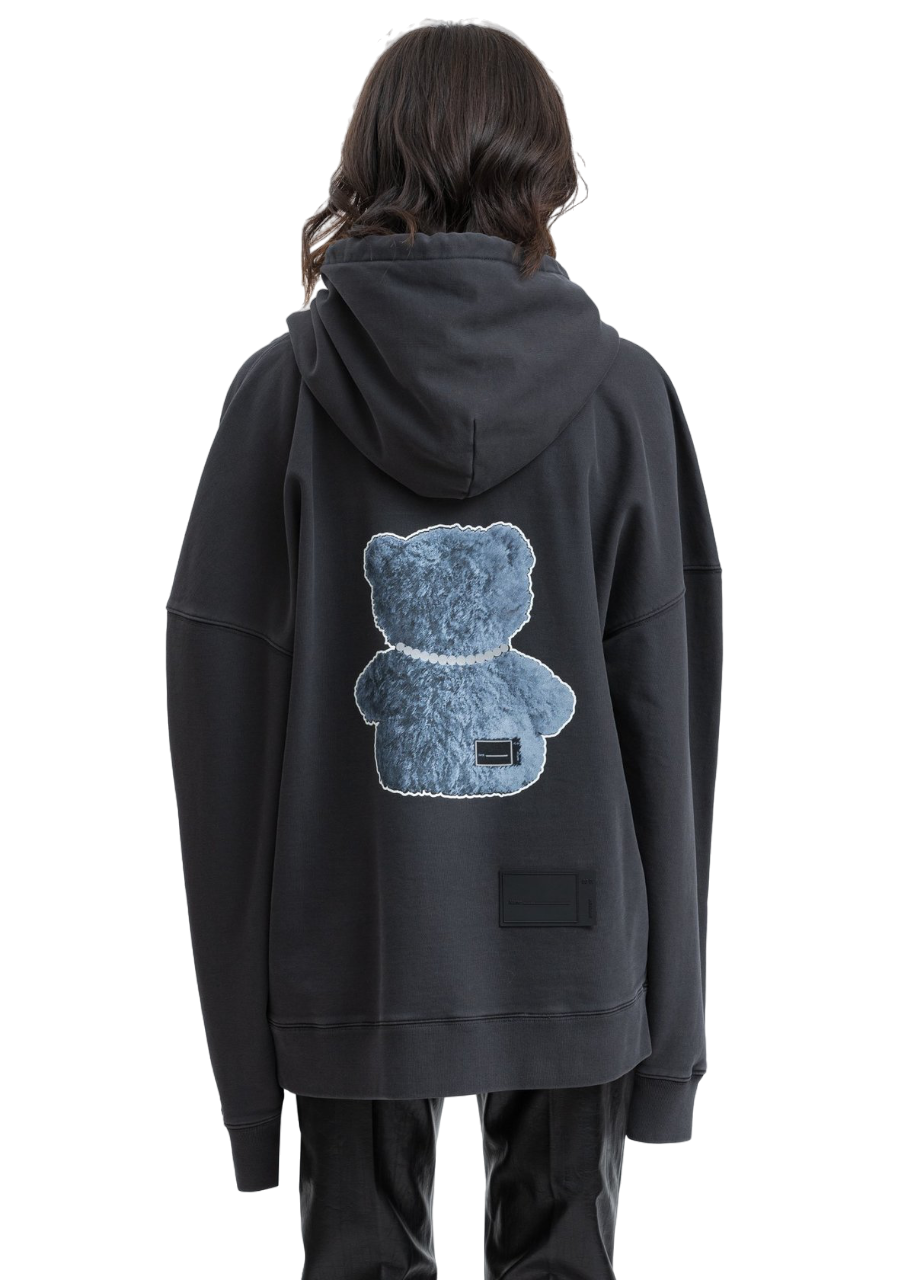We11done Pearl Necklace Teddy Hoodie Charcoal | Hype Vault Kuala Lumpur