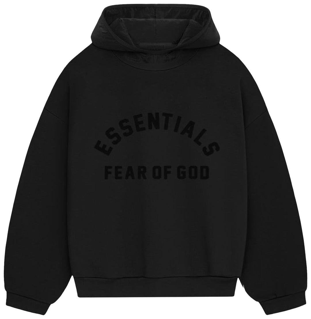 Fear of God Essentials Nylon Fleece Hoodie Jet Black (SS24) | Hype Vault