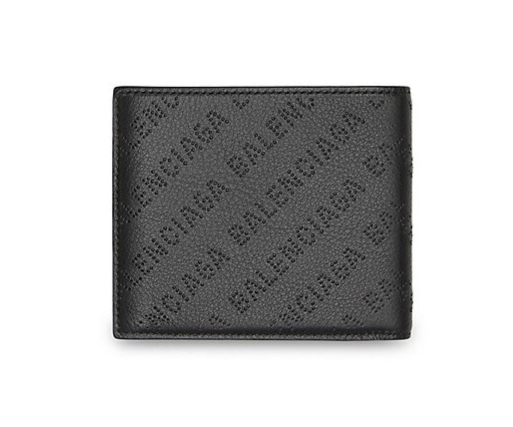 Balenciaga Cash Square Folded Coin Wallet Black Logo Perforated