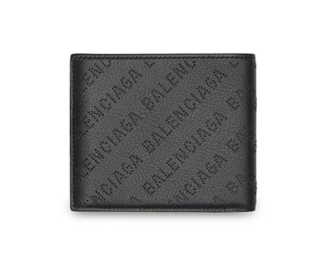 Balenciaga Cash Square Folded Coin Wallet Black Logo Perforated Smooth Calfskin | Hype Vault Kuala Lumpur