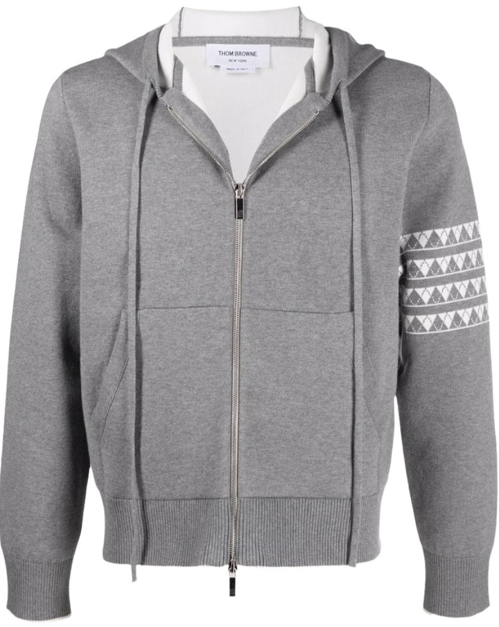 Thom Browne Light Grey Cotton Hector Jacquard Back 4-Bar Zip Up Hoodie | Hype Vault Kuala Lumpur