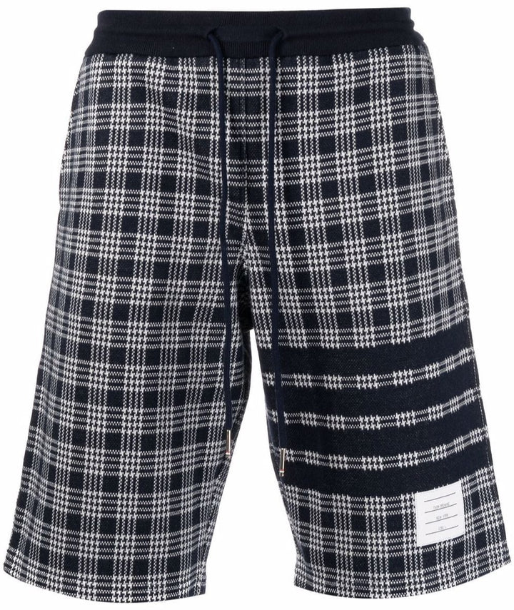 Thom Browne Navy Micro Check Jacquard 4-Bar Sweatshorts | Hype Vault Kuala Lumpur