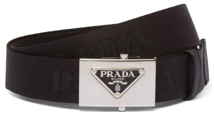 Prada Belts SS23 Prada Triangle Logo Plaque Buckle Belt Black