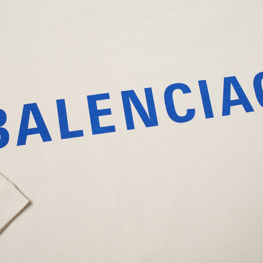 Balenciaga Badge Logo T-Shirt Chalky White/Blue Medium Fit