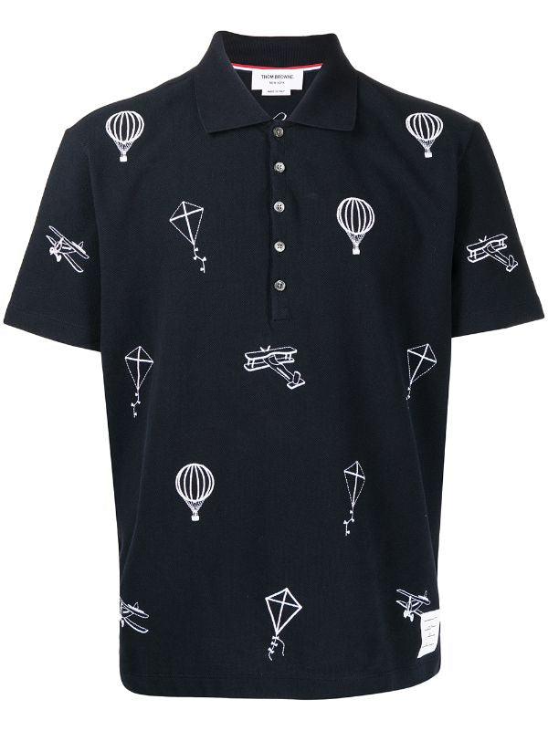 Thom Browne Navy Embroidered Sky Icons Polo In 415 Navy