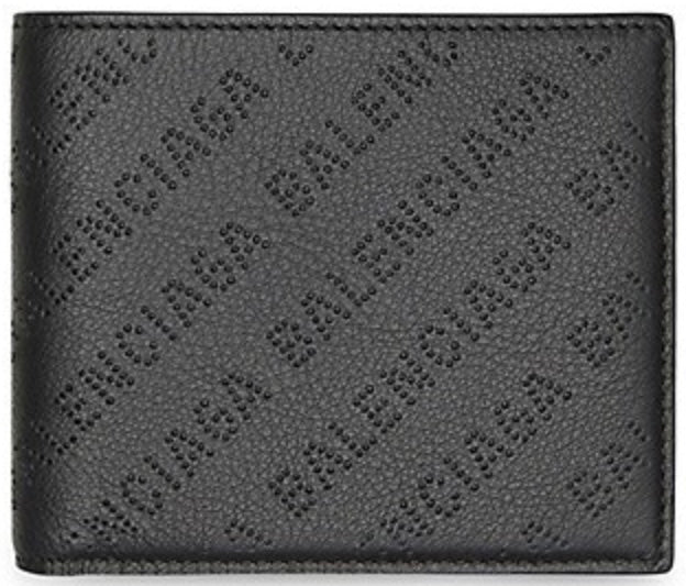Balenciaga Cash Square Folded Coin Wallet Black Logo Perforated Smooth Calfskin | Hype Vault Kuala Lumpur
