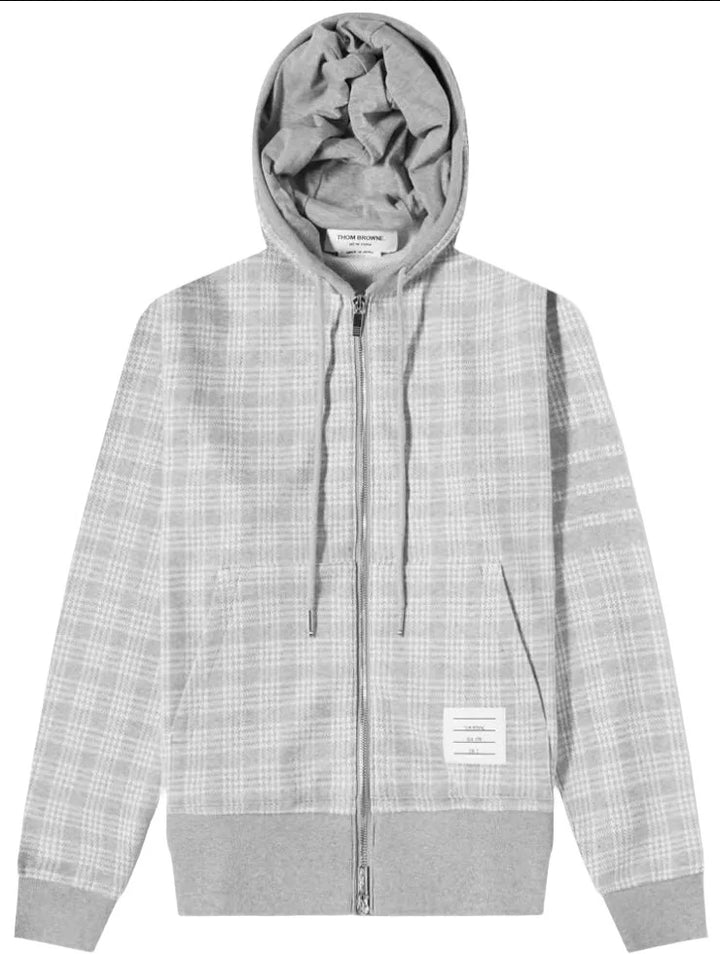 Thom Browne Light Grey Micro Check Jacquard 4-Bar Zip Up Hoodie | Hype Vault Kuala Lumpur