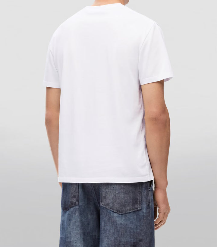 White Loewe Anagram Pocket T-Shirt available at Hype Vault, featuring an embroidered Loewe logo and signature anagram on the chest pocket, crafted from premium cotton for a relaxed fit and luxurious minimalist style.