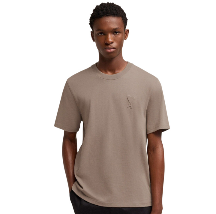 Ami Paris Logo Embossed T-Shirt ‘Taupe’