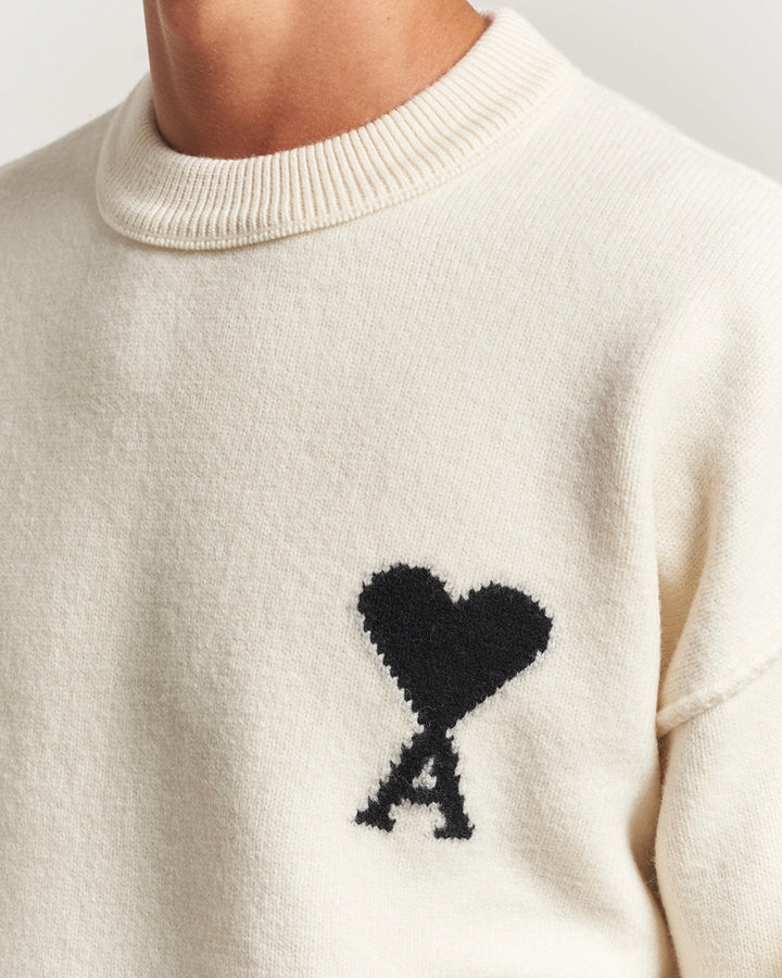 Ami Paris Ami De Coeur Wool Crewneck Sweater Off White