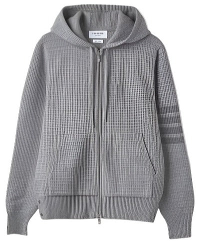 Thom Browne Light Grey Overwashed Cashmere 4-Bar Zip Up Hoodie | Hype Vault Kuala Lumpur