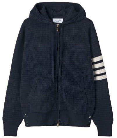 Thom Browne Navy Overwashed Cashmere 4-Bar Zip Up Hoodie | Hype Vault Kuala Lumpur