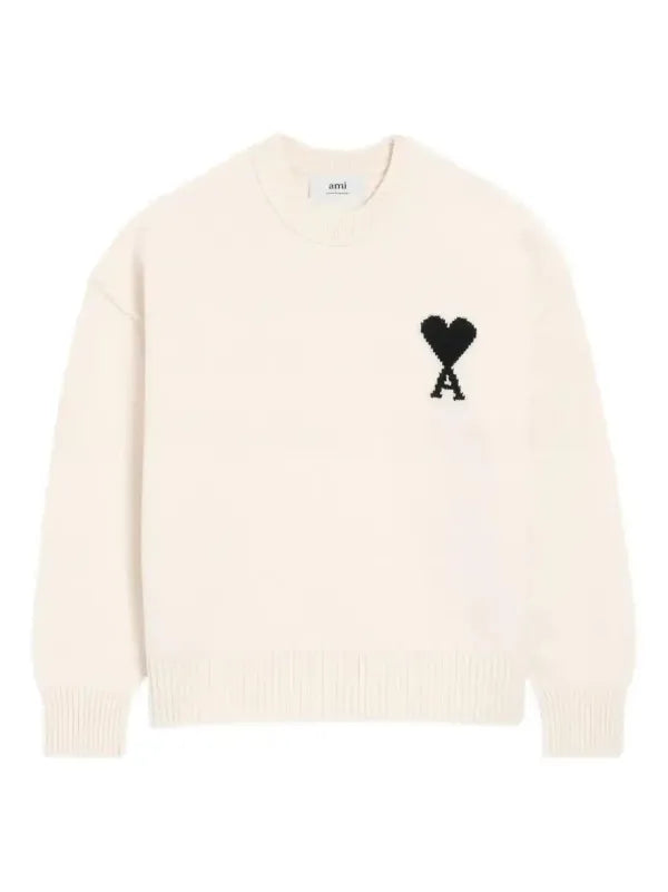 Ami Paris Ami De Coeur Wool Crewneck Sweater Off White