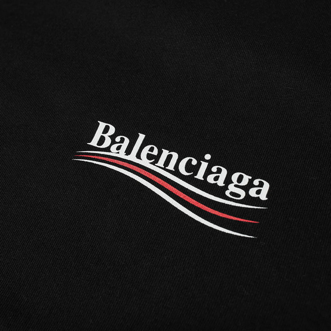 Balenciaga political campaign t-shirt available at Hype Vault – short-sleeve design with bold chest and back prints, featuring a playful, politically inspired twist on the iconic logo.