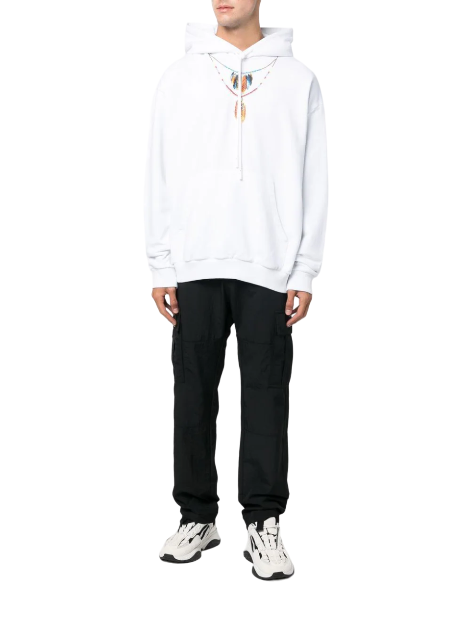 Marcelo Burlon Feathers Necklace Over Hoodie White Red | Hype Vault Kuala Lumpur 